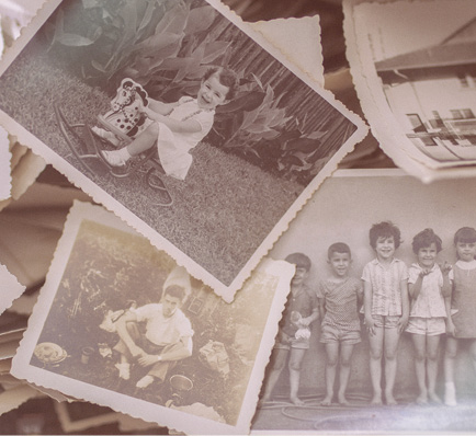 old black and white photos on table