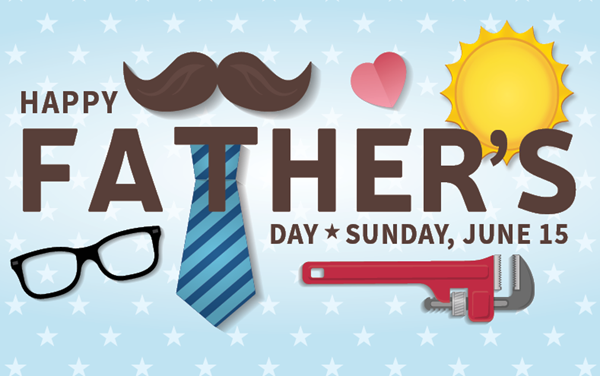 Happy Father's Day Graphic with Mustache, Ties, tools, and glasses
